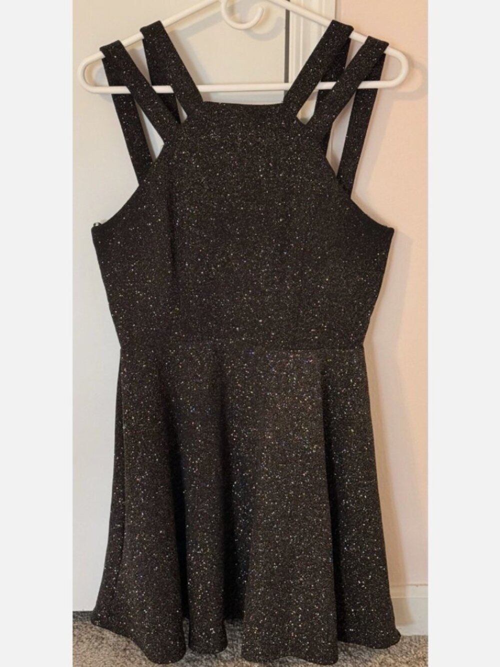 B.DARLIN Stretchy Sparkle Black Formal Sleeveless Party Skater Dress - 15/16